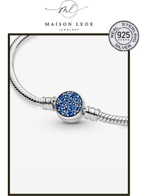 missamori Mavi Disk Klipsli Gümüş Bileklik Charm Taşıyıcı