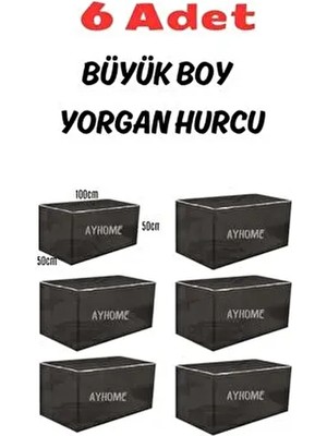 6 Li Büyük Boy Yorgan Yatak Döşek Hucu Çeyizlik Çok Amaçlı Baza Altı Düzenleyici Hurç 100 x 50 50 cm