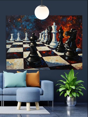 Satranç Tahtasında Oyuncular Dekoratif Kanvas - Mdf Ahşap Tablo