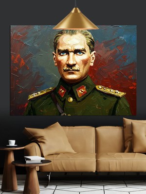 Askeri Üniformalı Atatürk Portresi Dekoratif Kanvas - Mdf Ahşap Tablo