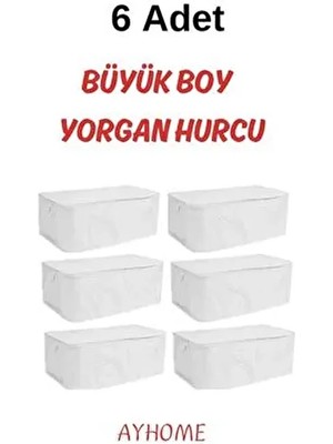 6 Li Büyük Boy Yorgan Yatak Döşek Hucu Çeyizlik Çok Amaçlı Baza Altı Düzenleyici Hurç 100 x 50 50 cm
