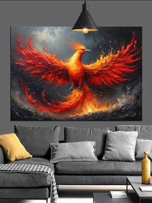 Alevler Içinde Anka Kuşu Dekoratif Kanvas - Mdf Ahşap Tablo