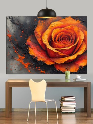 Koyu Fon Üzerinde Turuncu Gül Dekoratif Kanvas - Mdf Ahşap Tablo