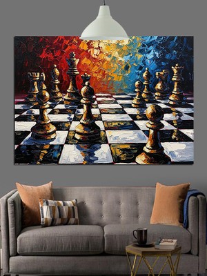 Soyut Satranç Tahtası Dekoratif Kanvas - Mdf Ahşap Tablo