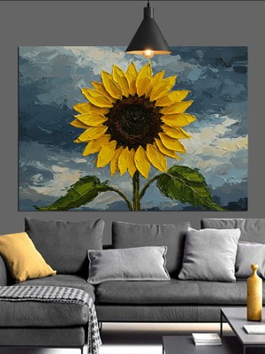 Mavi Gökyüzü Altında Ayçiçeği Dekoratif Kanvas - Mdf Ahşap Tablo