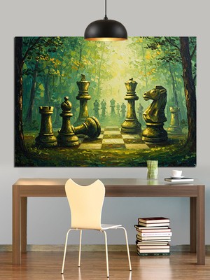 Orman Satranç Tahtası Dekoratif Kanvas - Mdf Ahşap Tablo