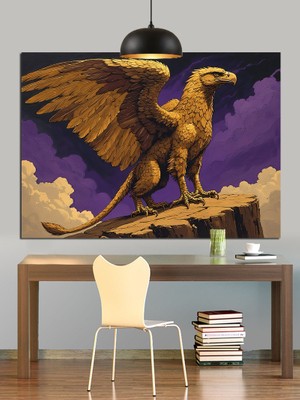 Kayalık Üzerinde Altın Grifin Dekoratif Kanvas - Mdf Ahşap Tablo