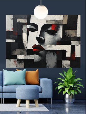 Soyut Yüz Maskeli Kadın Dekoratif Kanvas - Mdf Ahşap Tablo