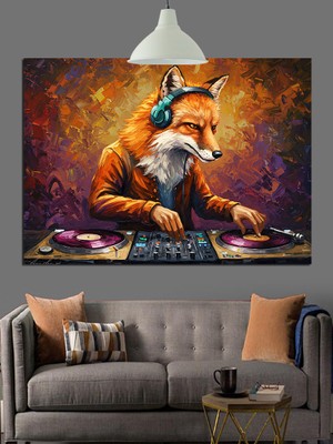 Dj Setinde Tilki Çizimi Dekoratif Kanvas - Mdf Ahşap Tablo