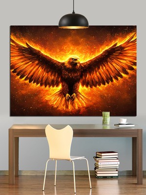 Alevli Kartal Dekoratif Kanvas - Mdf Ahşap Tablo