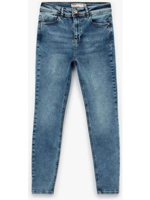 Koton Yüksek Bel Skinny Indigo Kadın Jean Pantolon 6WAL40026MD