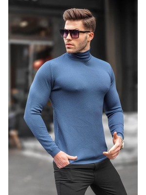 Lacivert Balıkçı Yaka Erkek Triko Kazak 6306