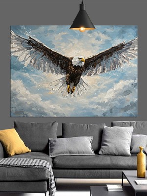 Gökyüzünde Uçan Kartal Dekoratif Kanvas - Mdf Ahşap Tablo