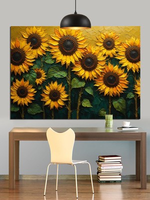 Güneşe Bakan Ayçiçekleri Dekoratif Kanvas - Mdf Ahşap Tablo