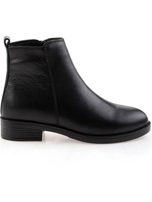 Siyah Hakiki Deri Kadın Bot & Bootie K02286011103