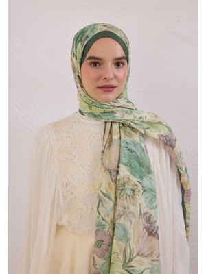 Vıntage Garden Desen Rami Şal Koyu Yeşil