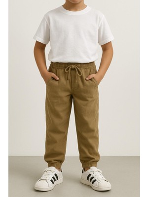 Erkek Çocuk Jogger Pantolon Keten Görünümlü Cepli Günlük Rahat Fit