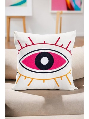 Bohem 45X45 Özel Tasarım Punch Panç Süzene Desen Dekoratif Kırlent Kılıfı Modern Beyaz 20