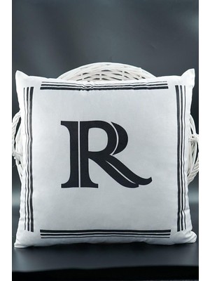 Harfli Kırlent Kılıfı Kadife 43X43 cm Çift Taraflı R Harfi Kedi Desenli Evlilik Teklifi Doğum Günü