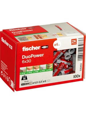 Duopower 6 x 30, Evrensel Dübel, Güçlü 2 Bileşenli Dübel, Beton, Tuğla, Taş, Alçı Karton Vb. Sabitlemek Için Plastik Dübel, Vidasız, 100 Adet