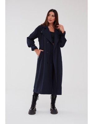 Şık Taş Rengi Düğmeli Trençkot – Rahat ve Modern Kesim