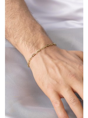 Fiyonk Kuyumculuk 14 Ayar Altın Oval Ataç Zincir Erkek Bileklik