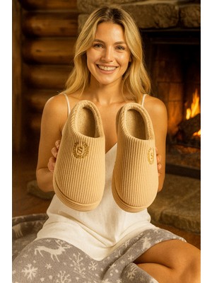 Nakışlı Kadife Önü Unisex Kapalı Kışlık Terlik Günlük Ev Içi Terlik Çeyiz Bohça