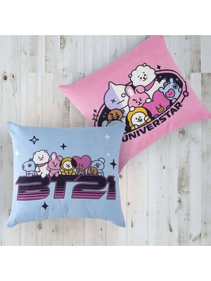 Lisanslı Pamuk BT21 Kırlent Çok Renkli Tekli