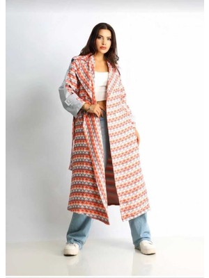 Kadın Oversize Trençkot Desenli, Şık ve Modern