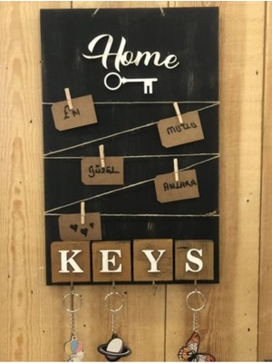 Dekoratif Home Keys Ahşap Resimlik Notluk Anahtarlık 39X25 cm