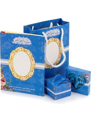 20 Adet Hediyelik 4'lü Mevlüt Seti Isme Özel Etiketli Çantalı, Tesbihli, Yasin Kitabı - Mavi