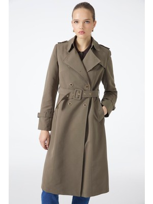 Kruvaze Yaka Beli Kuşaklı  Trençkot