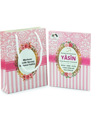 10 Adet Hediyelik Mevlüt Seti Isme Özel Etiketli Çantalı  80 Sayfa Yasin Kitabı - Pembe