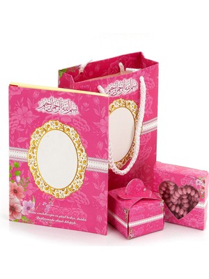 10 Adet Hediyelik 4'lü Mevlüt Seti Isme Özel Etiketli Çantalı, Tesbihli, Yasin Kitabı - Pembe