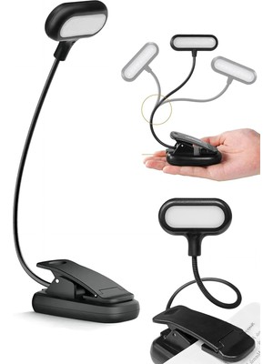 Ledli Klipsli Mini Kitap Okuma Lambası Mandallı Pille Çalışan Işık Masa Lambası Kitap Okuma Işığı