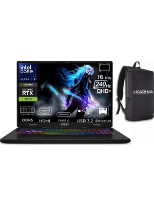 Msı Crosshair 16 Hx A Ultra 9 275HX D2XWGKG-047XTR-07 64GB 2tb RTX5070 Freedos 16" Wqxga Gaming Laptop & D2XWGKG047XTRK07