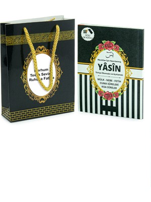 10 Adet Hediyelik Mevlüt Seti Isme Özel Etiketli Çantalı  80 Sayfa Yasin Kitabı - Siyah