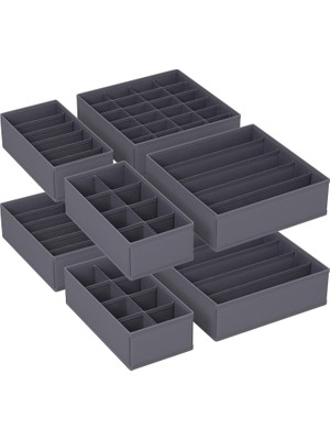 Iç Giyim Düzenleyici 8'li Set, Çekmece Düzenleyici, Katlanabilir, Gardırop Düzenleyici, Saklama Kutusu Dolabı, Kumaş Kutuları Saklama, Sütyen, Çorap, Kravat, Gri RUS08GY
