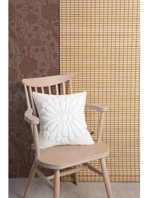 Jakarlı Kırlent 43X43 cm Boho Ekru