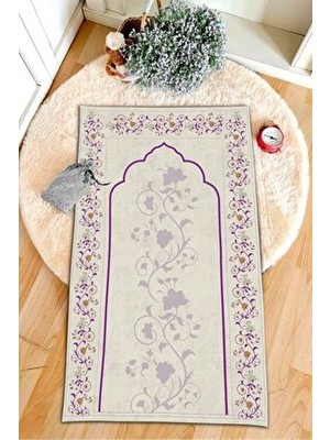 Dekoratif Dijital Baskılı Siyah Kaymaz Taban Seccade Namazlık 75X120