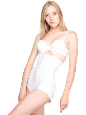 Beyaz Mı Emay 2886 Yüksek Bel Tül Slip Lazer Korse