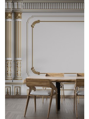 Vintage Altın Çerçeve Sütun Desenli Duvar Kağıdı