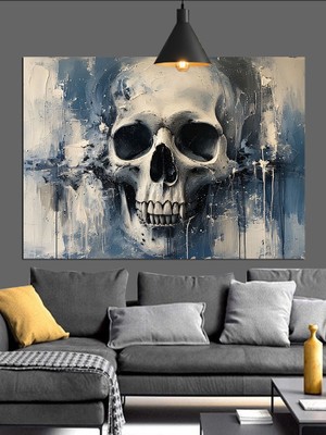 Koyu Fon Üzerinde Kafatası Dekoratif Kanvas - Mdf Ahşap Tablo