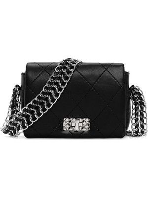 Kadın Siyah Zincir Askılı Kapitone Mini Çapraz Çanta 25ABD2951KP