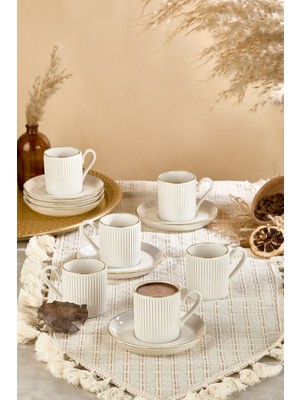 12 Parça 6 Kişilik Stackable Çizgili Altın Yaldızlı Kahve Fincan Takımı - Kahve Fincanı Seti 100ML