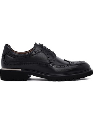 Erkek Siyah Bağcıklı Kalın Tabanlı Deri Casual Ayakkabı 25WFD605818