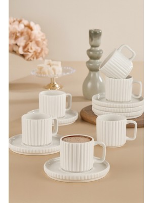 Kitchen Life 6 Kişilik Porselen Kahve Fincanı Takımı Desenli Modern Tasarım 12 Parça