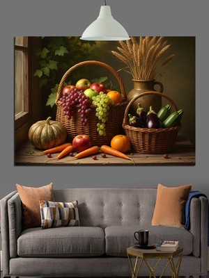 Sebze ve Meyve Sepeti Dekoratif Kanvas - Mdf Ahşap Tablo