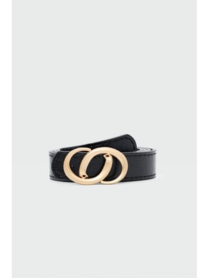 Asimetrik Tokalı Suni Deri Kemer Siyah