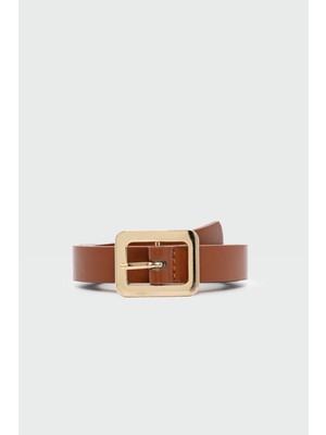 Dikdörtgen Tokalı Ince Suni Deri Kemer Taba